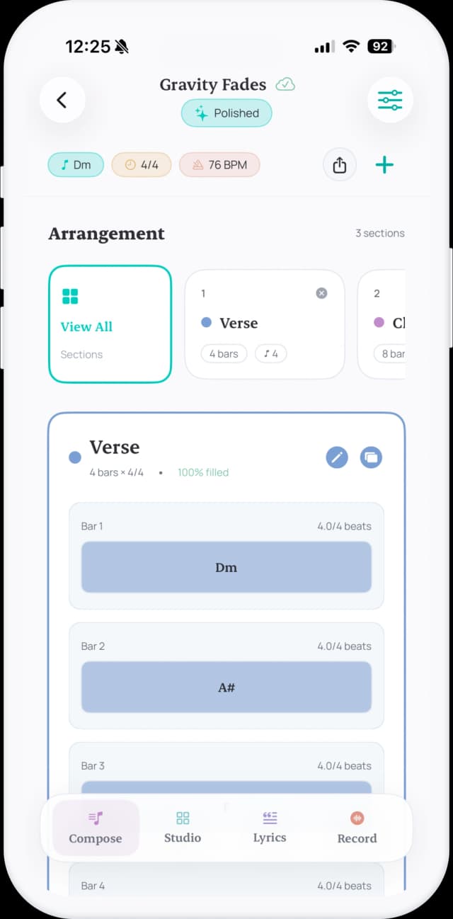 Illustration showing how Suonote captures lyrics, chords, and voice memos together in one place.